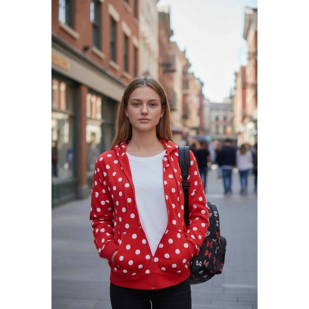 Disney Parks Minnie Mouse Polkadot Zip Hoodie Size S New - Final Winter Markdown
